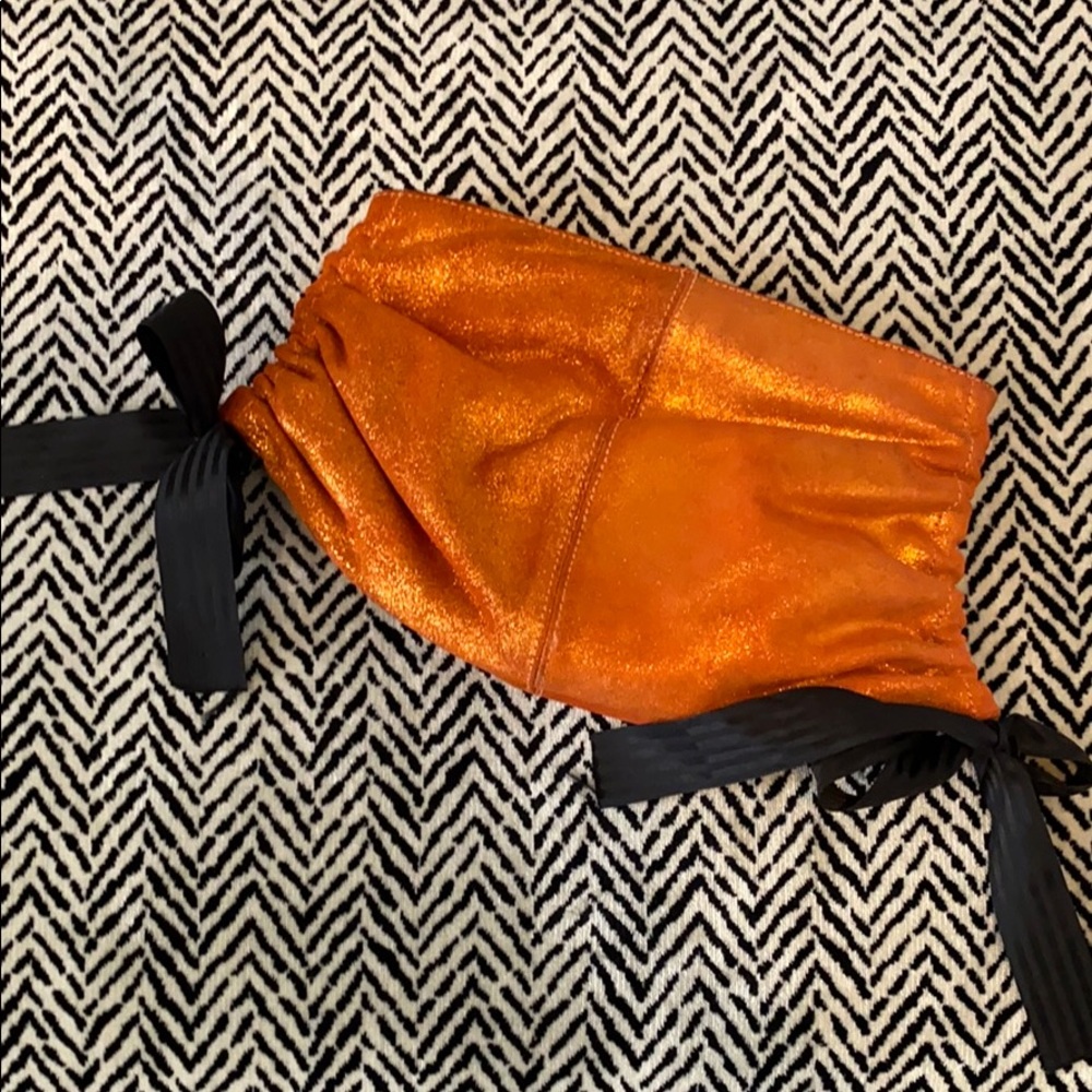 Lorelei orange black snap clutch ribbon detail